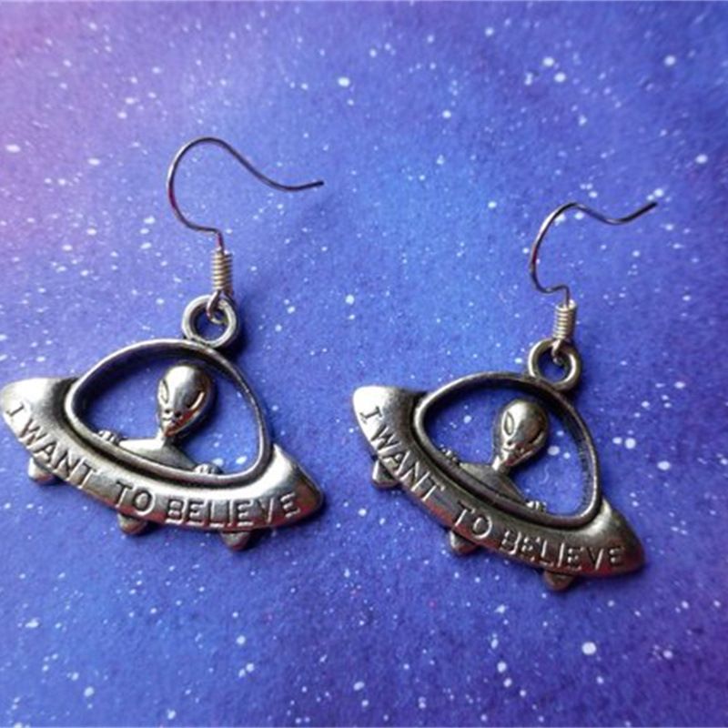 Boucles d'oreilles extraterrestres OVNI européennes et américaines, crochets d'oreilles, processus de galvanoplastie, cadeaux intéressants faits à la main, vente en gros_voghion.com