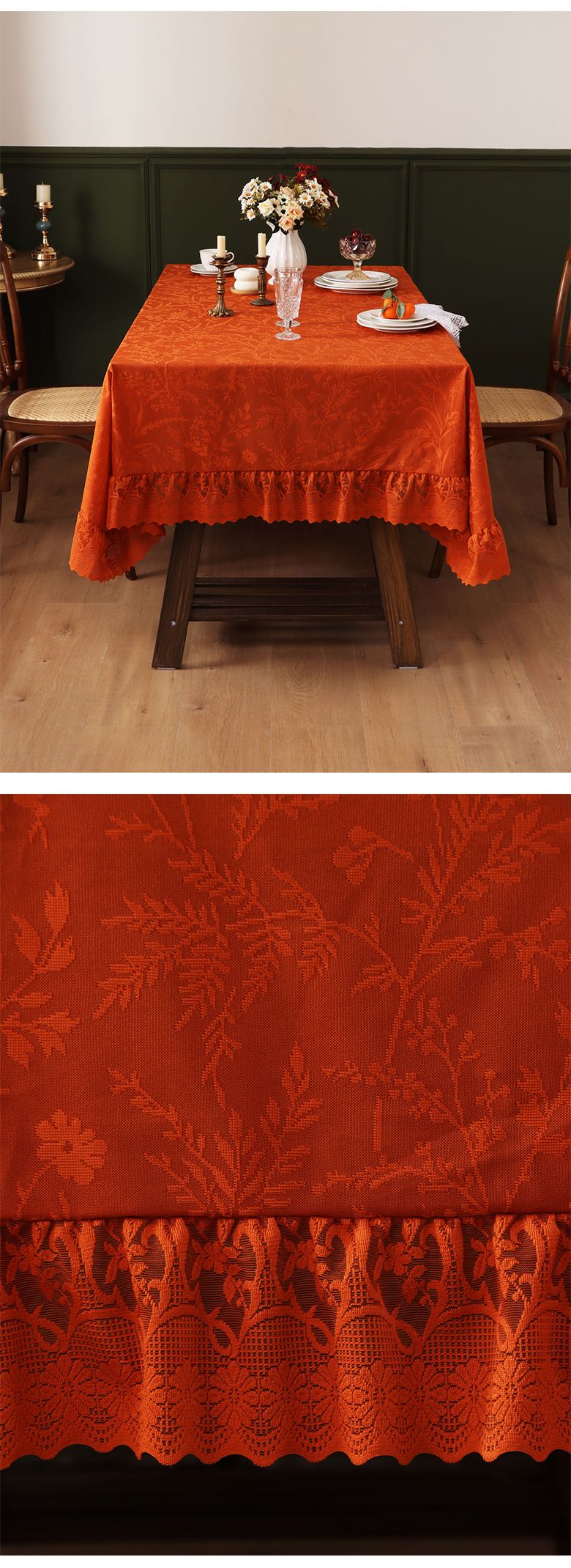 Hochwertige Tischdecke aus Polyester mit Spitzenbesatz – Verdickter Rüschensaum, öl-/rutschfest, mehrere Größen (140 x 100 bis 260 cm) für Bauernessen und Veranstaltungen_voghion.com