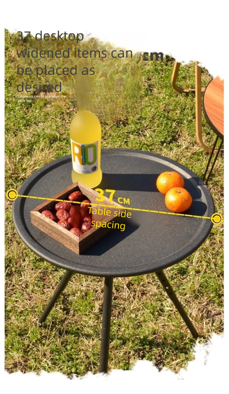 Outdoor Folding Small Round Adjustable Camping Table Chair Car Self-Driving Equipment Double Layer With Light Stand_voghion.com