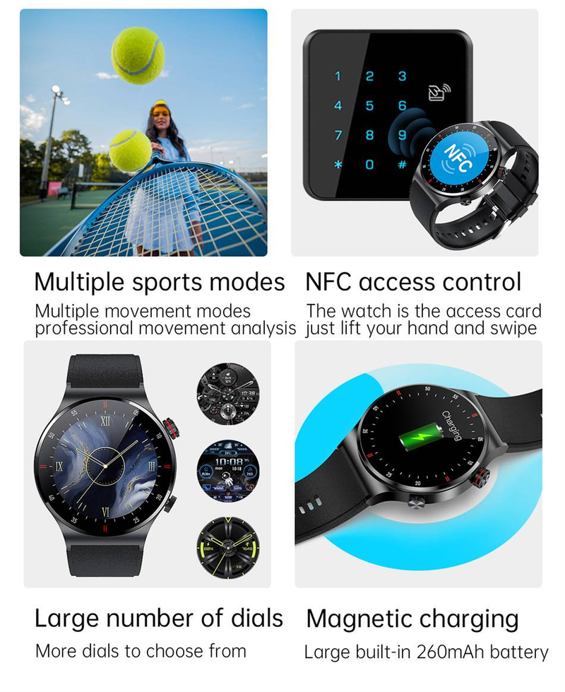Heart rate blood pressure blood oxygen monitoring music playback remote control photo taking Bluetooth call business smart watch_voghion.com