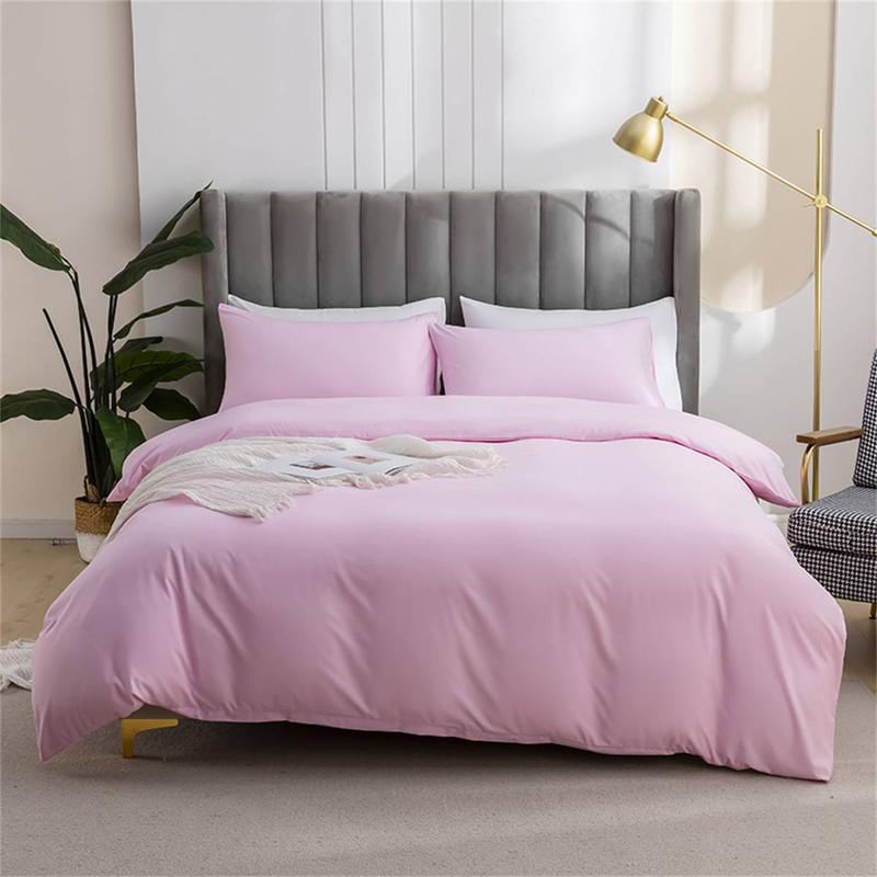 Set de lenjerie de pat premium din bumbac periat, 3 piese, husă de pilotă în culoare uni, cu fețe de pernă, set de cearșafuri ultra moi și respirabile, dimensiunea Queen_voghion.com