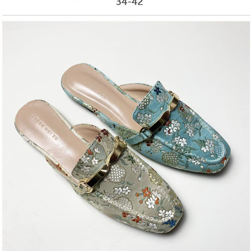 Damenschuhe im neuen Stil, Halbschuhe für Damen, neue bestickte Blumen, Retro-Damenschuhe, modische flache Sandalen, faule Pantoletten_voghion.com