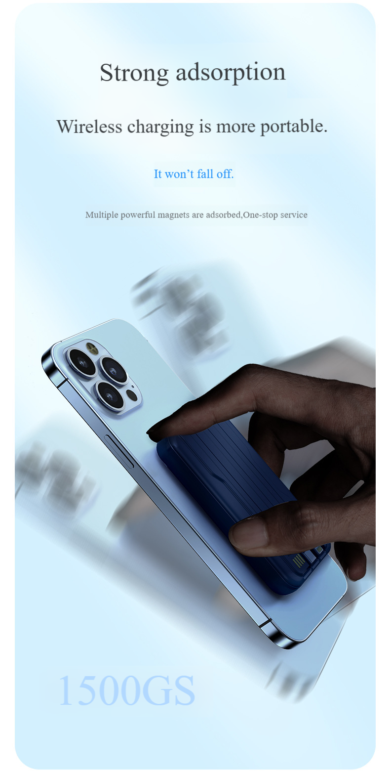 Power Bank wireless - 10000 mAh ultra sottile e portatile, ricarica rapida da 15 W con stampa del logo personalizzata_voghion.com