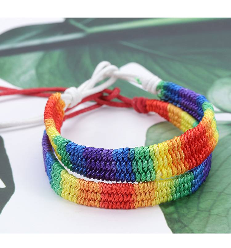 Rainbow LGBT Pride Bracelet Adjustable Handwoven Band · Bisexual Pride Month Gift · Unisex Friendship Bracelet Bulk_voghion.com