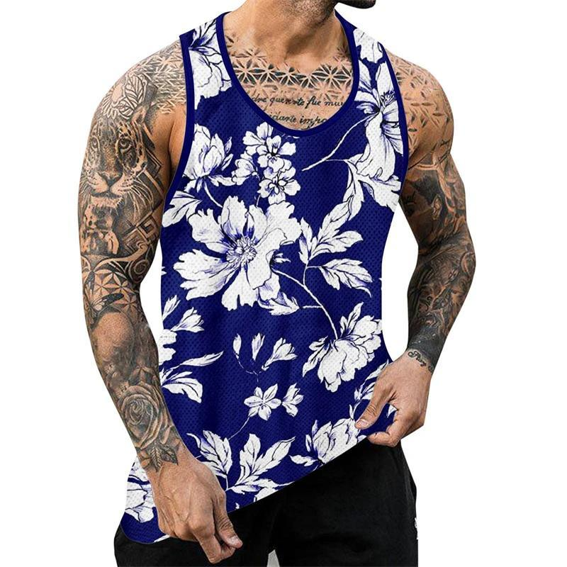 Men's Palm Tree Pattern Tank Top 3D Printed Beach Pattern Handsome Hawaiian Style T-shirt_voghion.com