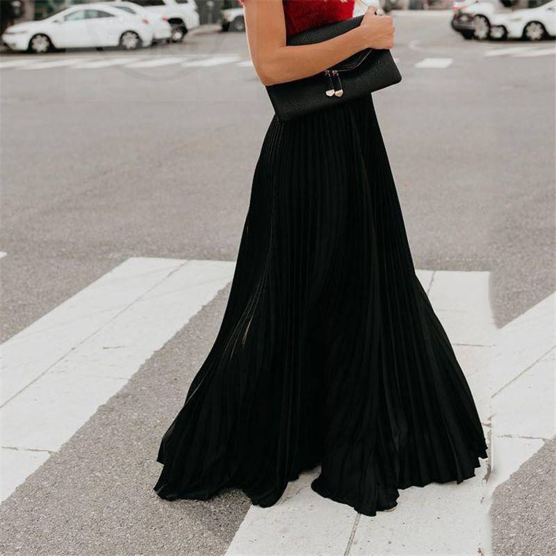 Eleganter, fließender Midirock mit plissiertem Saum – A-Linien-Rock in reiner Farbe für Damen, vielseitig und bequem, perfekt für Frühling und Sommer_voghion.com