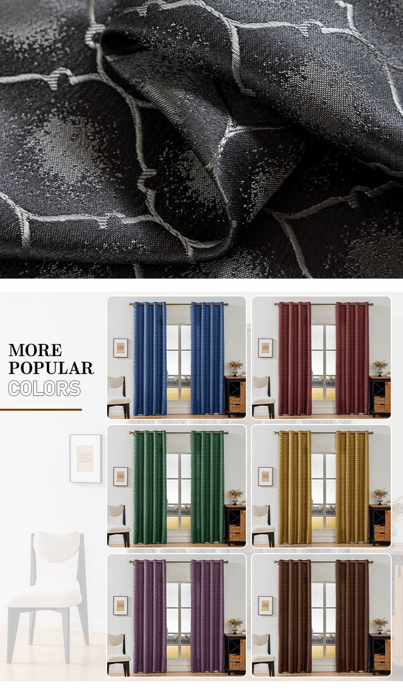 Premium Polyester Jacquard Blackout Curtains – Thermal Insulated Checkered Drapes For Living Room & Bedroom – 85% Light Blocking_voghion.com