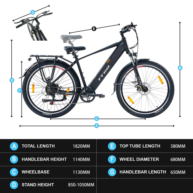 VTT électrique TTGO M300 27,5 pouces, moteur 250 W, autonomie 120 km, capteur de couple, assistance au pédalage, Shimano 7 vitesses, freins à disque mécaniques, pour l'extérieur_voghion.com