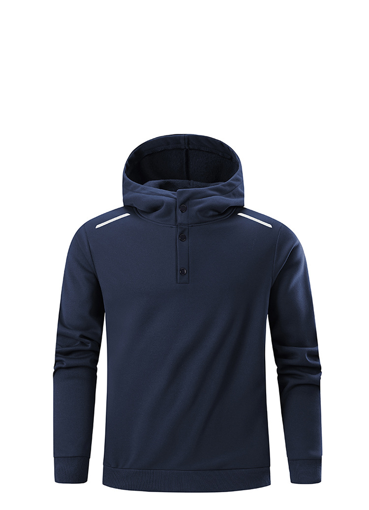 Herren-Kapuzenpullover mit Fleecefutter und Reißverschluss – Übergroßer Pullover mit halbem Reißverschluss und gebürsteter Innenseite, minimalistische Streetwear (Schwarz/Grau/Marineblau)_voghion.com