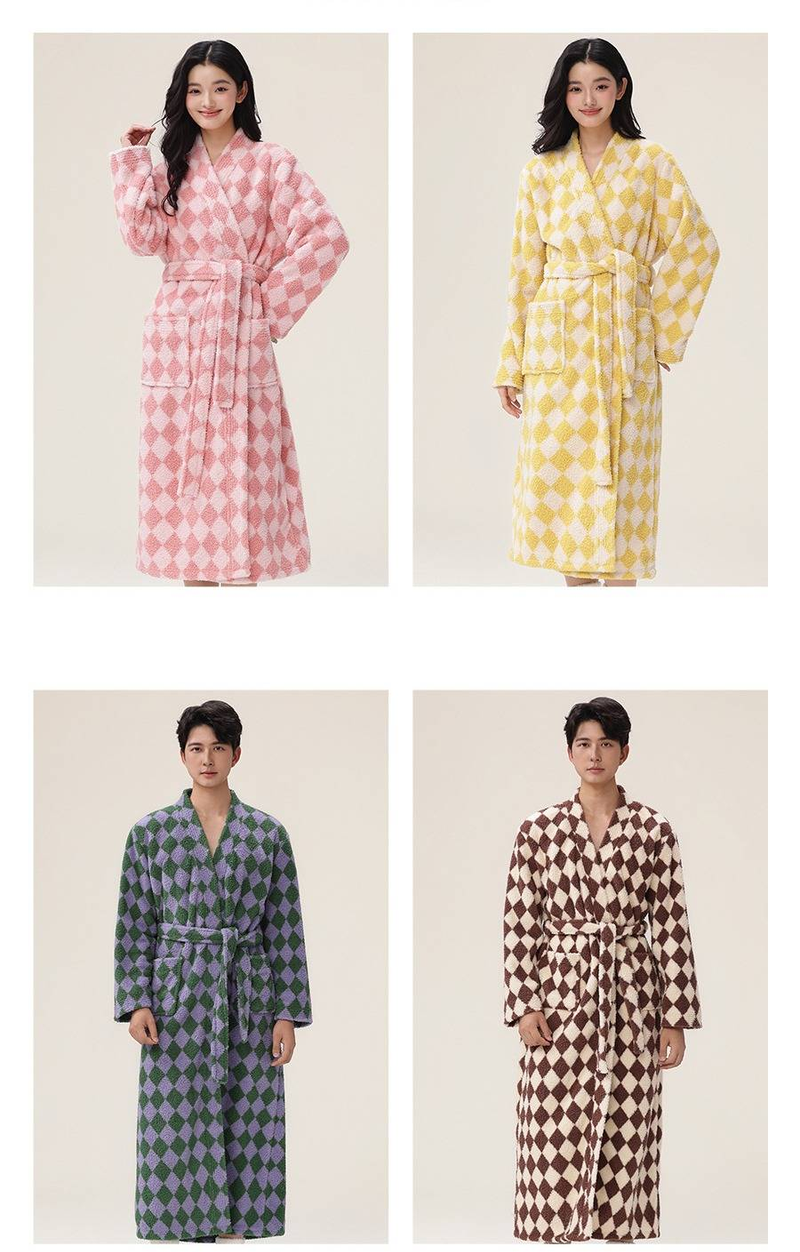 Women's & Men's Flannel Robe Winter Long Sleeve Plush Fleece Bathrobe Cozy Loungewear For Couples_voghion.com