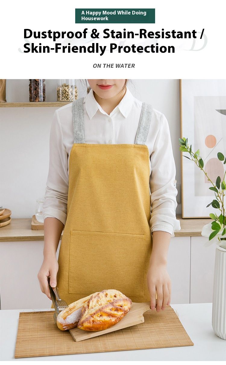 Küchenschürze mit Kreuzrücken und Taschen – Ölbeständiges Polyester, verstellbar, leuchtendes Gelb, elegantes Grau, zartes Blau, Mint_voghion.com