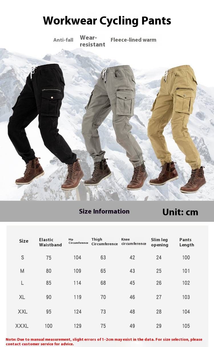 Winter Motorcycle Riding Pants – Thermal Lined, Windproof & Anti-Slip For Men & Women, Adjustable Waist With Cargo Pockets (Black/Grey/Khaki, S-XXXL)_voghion.com