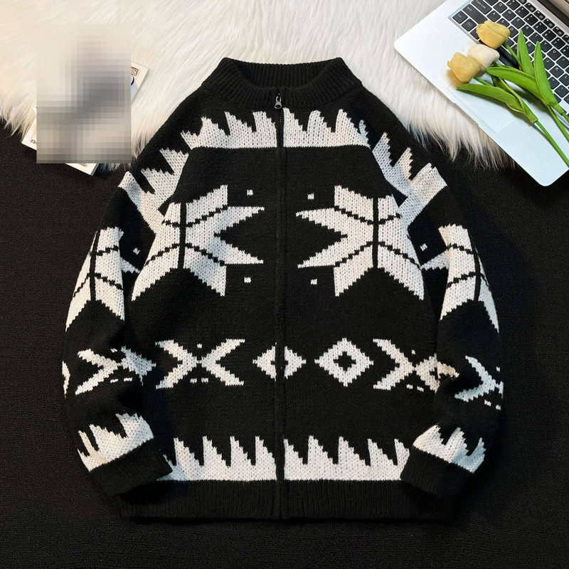 High End Jacquard Zipper Sweater For Men And Women Simple Winter Trend Knitted Sweater With Cardigan Jacket_voghion.com