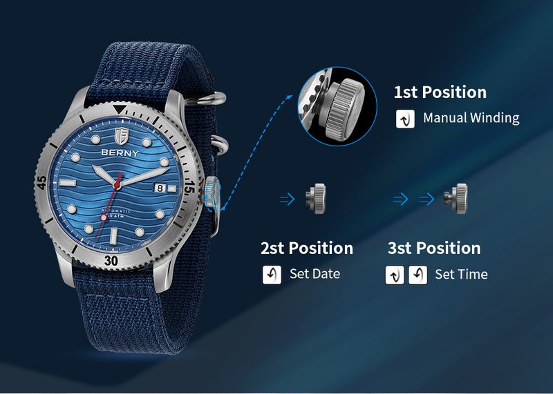 BERNY Automatic Dive Watches For Men 20ATM Waterproof Nylon Strap Analog Mechanical Watch With Date Super Luminous Sapphire Men's Pro Diver Watch_voghion.com