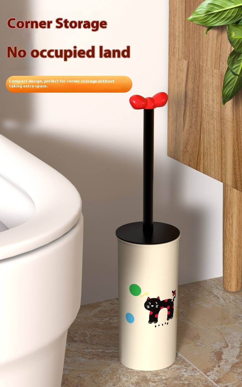 Soft Bristle Toilet Brush With Holder – Long Handle For Deep Cleaning, Non-Scratch, Drip-Free Base (Cream/Pink)_voghion.com