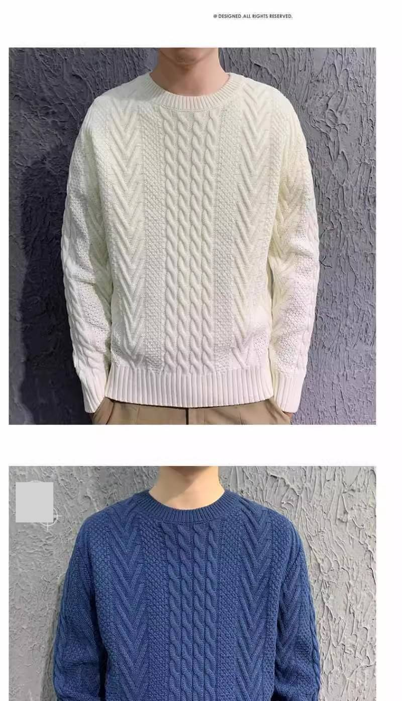 Men's Chunky Knit Cable Sweater - Oversized Winter Pullover With Soft Polyester Blend, Loose Fit Style_voghion.com