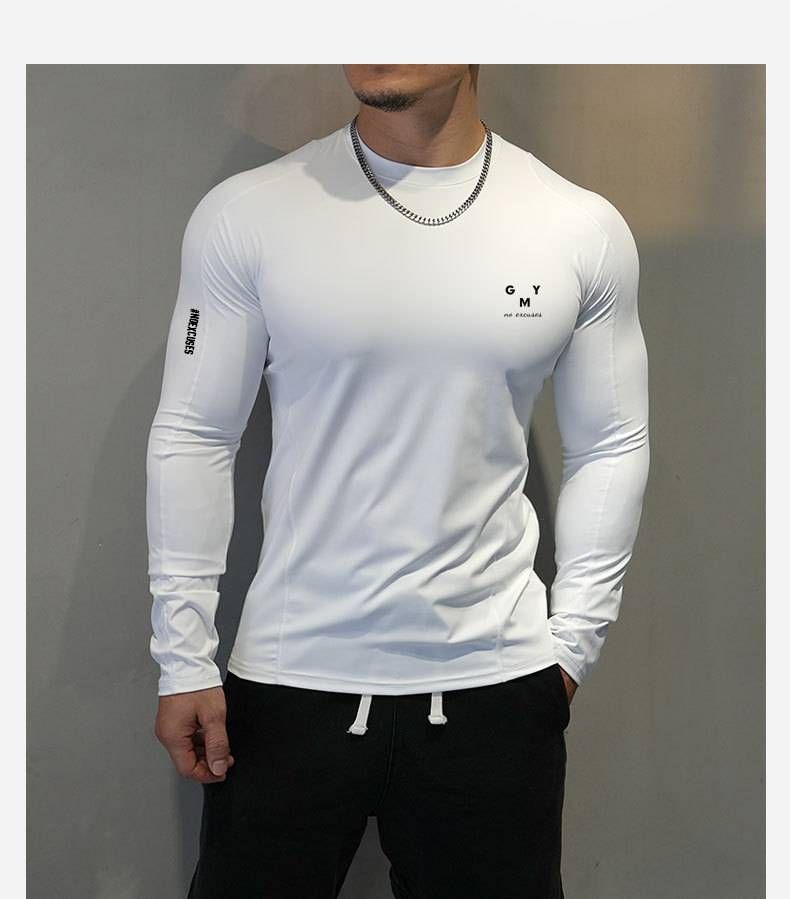 KOOSSOASISMen's Long-sleeved Fitness Top, Tight-fitting, High-elasticity, Quick-drying, Breathable T-shirt, Warm Base Layer_voghion.com