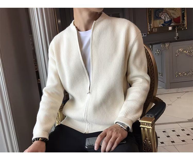 nieuwe trui jas heren effen kleur gebreide cardigan heren casual all match slim fit kleding_voghion.com