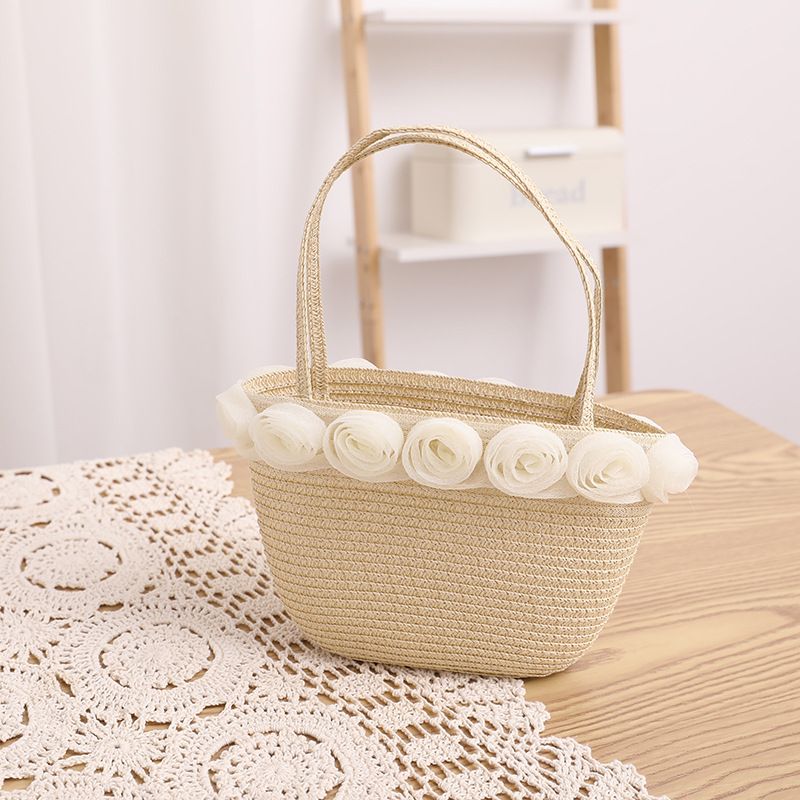 Kleine frische Kinderspitze Perlenband Strohtasche Sommer Neues Produkt Unsterblicher Qi Eltern-Kind-Sonnenschirm Big Eaf Flat_voghion.com