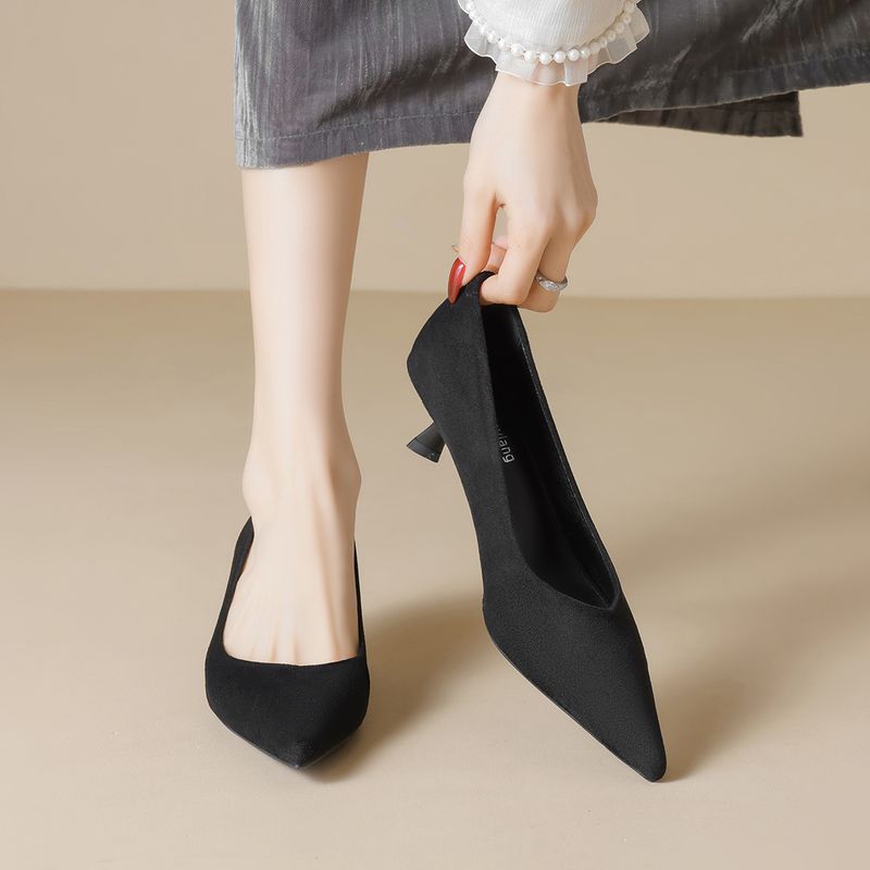 Französischer Katzenabsatz, spitze Einzelschuhe, Damen-Stiletto-Arbeitsschuhe, leichtes Mundtemperament, High Heels, weiche Sohle_voghion.com