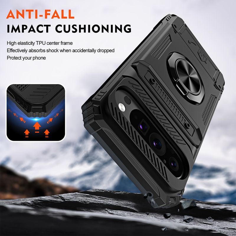 Dual Layer Heavy Duty Drop Protection Cover For Google Pixel 9 Pro 9Pro XL Magnetic Ring Rotated Kickstand Wallet Card_voghion.com