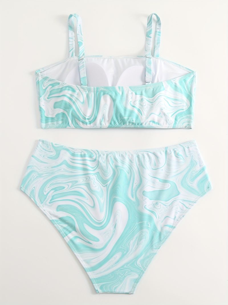Bikini-Set mit hoher Taille in Übergröße – Badeanzug mit Blumenmuster und Punkten für Damen, Bauchkontrolle, zweiteilige Bademode mit verstellbaren Bändern_voghion.com