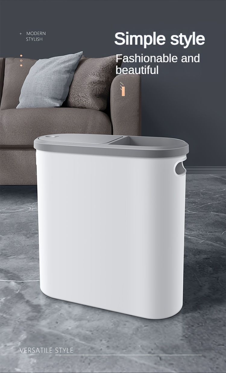 10L Bathroom Trash Can, Household Creative Gap Waste Bin, Press Type Garbage Can With Lid, Simple Paper Basket Kitchen Trash Can_voghion.com