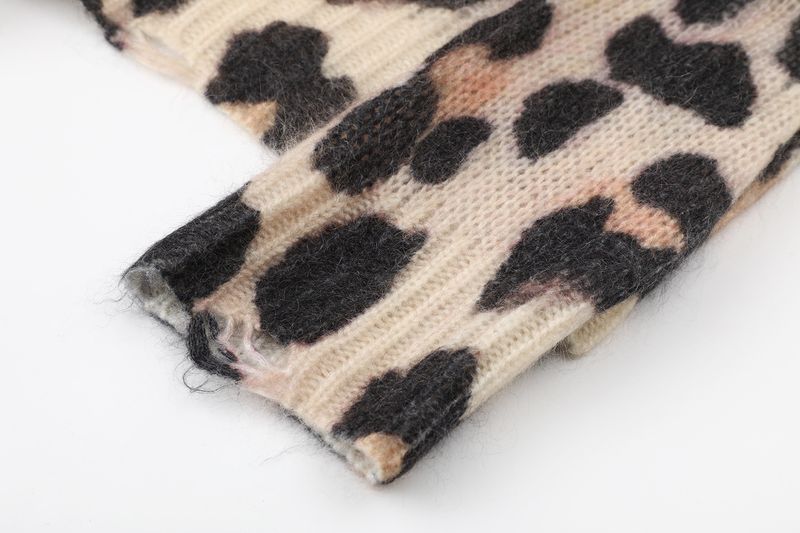 Pull tricoté en mohair à imprimé léopard pour femme, style Qin Lan, collection automne 2025, MBE3SWT053_voghion.com