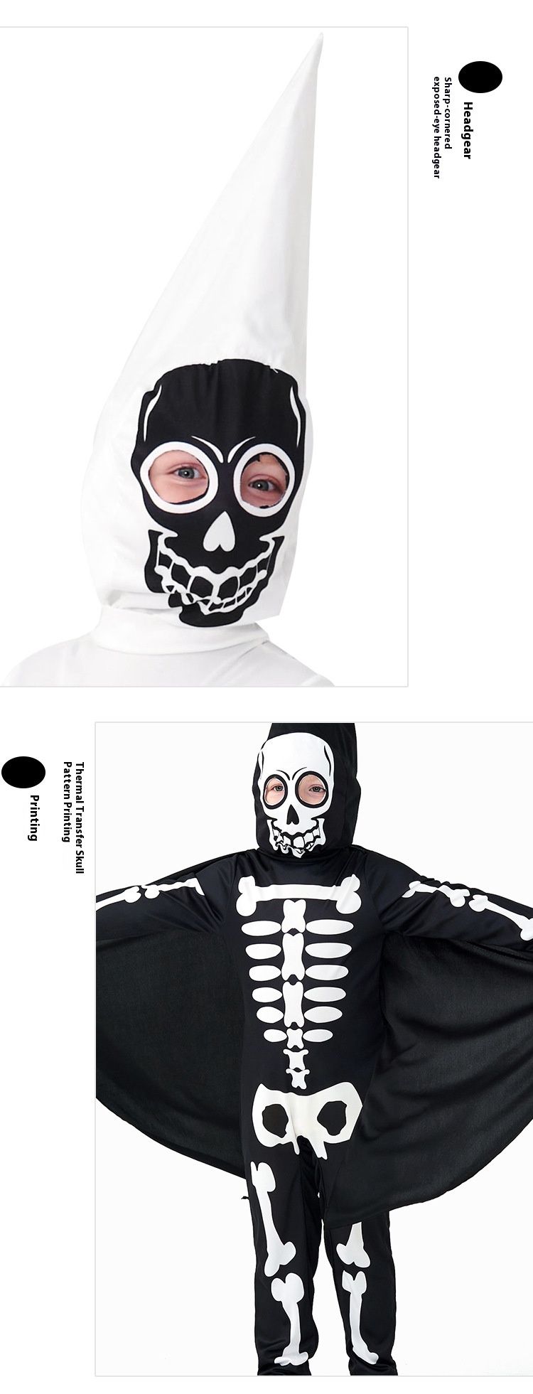 Halloween for children's performance Skull cosplay costume Bone Ghost party outfit_voghion.com