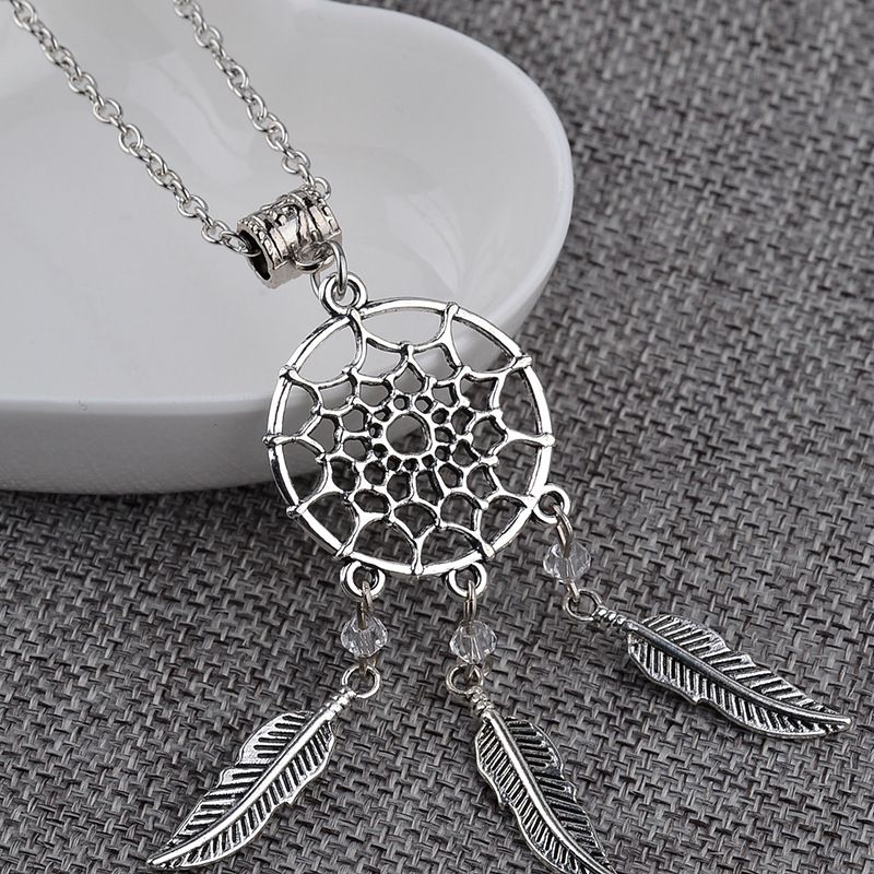 Collier chaud de commerce extérieur chaîne de clavicule féminine personnalité de la mode européenne et américaine attrape-rêves pendentif en plumes collier boucle d'oreille accessoires_voghion.com