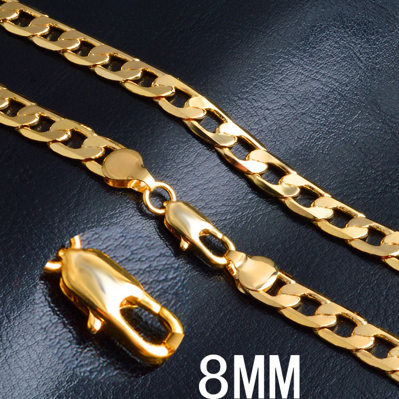 Fashion Fine Classic 8MM sideways gold Necklace charms Sterg sier for men woman Jewelry wedding party Holiday gifts_voghion.com