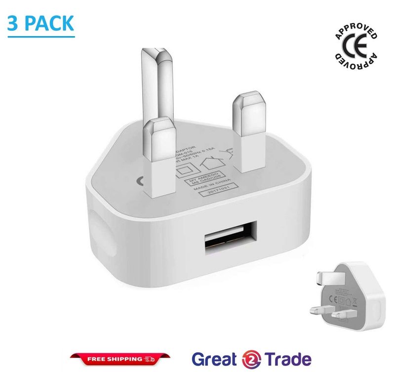 3 X UK Hauptwand 3 Pin Stecker Adapter Ladegerät USB Port Für Telefone Tablets-Weiß_voghion.com