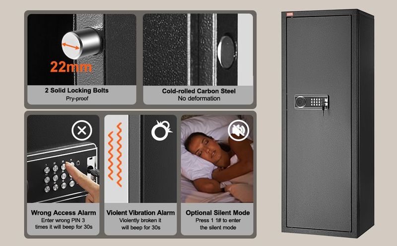 VEVOR 10-12 Rifles Gun Safe, Rifle Safe With Lock & Digital Keypad, Quick Access Tall Gun Storage Cabinet With Removable Shelf, Rifle Cabinet For Home Rifle And Shotguns_voghion.com