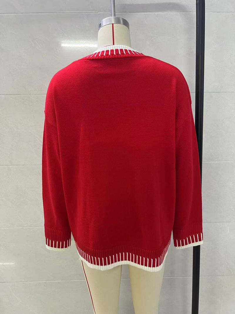 Streetwise Weihnachtsstrick – Oversized-Pullover mit 3D-Grafik für rebellische Festtagsstimmung (S/M/L, Festliche Rot- und Dunkelgrüntöne)_voghion.com