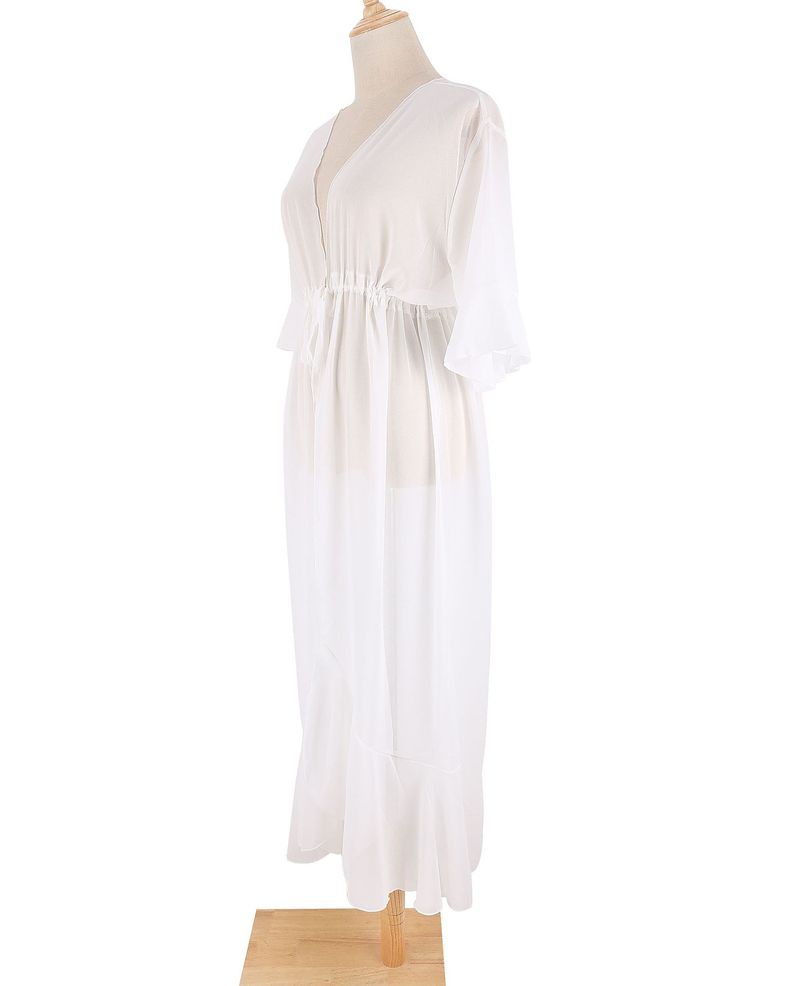 Women’s Chiffon Beach Cover-Up – Long Bikini Swimsuit Jacket (One Size, Orange-Pink Gradient, UV Protection & Boho Style)_voghion.com