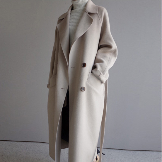Women's Clothing Winter Mid-Length Waist Slimming Lapel Lace Woolen Coat_voghion.com