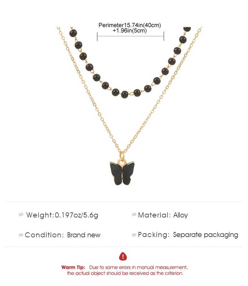 Collar con colgante de mariposa de doble capa, estilo gótico, diseño retro de nicho, cadena de clavícula con cuentas negras_voghion.com