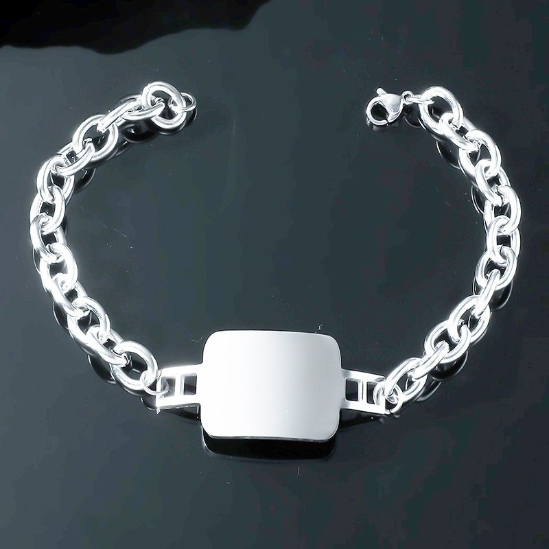Bracciale alla moda semplice in acciaio al titanio con catena cubana per uomo, con etichetta quadrata geometrica, stile hip hop, resistente allo sbiadimento_voghion.com