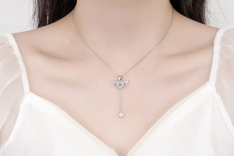 Ready Stock Sterg Sier Herz Engelsflügel Anhänger Choker Halsketten für Frauen Ästhetischer Schmuck Accessoires Geldschmuck_voghion.com