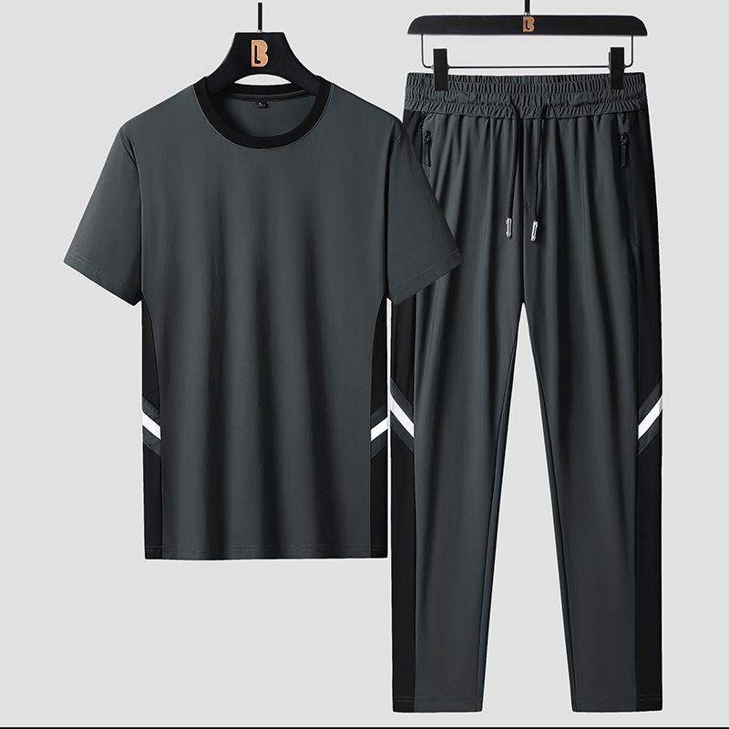 Hochwertiges Herren-T-Shirt aus Eisseide für den Sommer, dünn, kurzärmelig, lässig, für Sport, Laufen, Fitness, zweiteilig_voghion.com