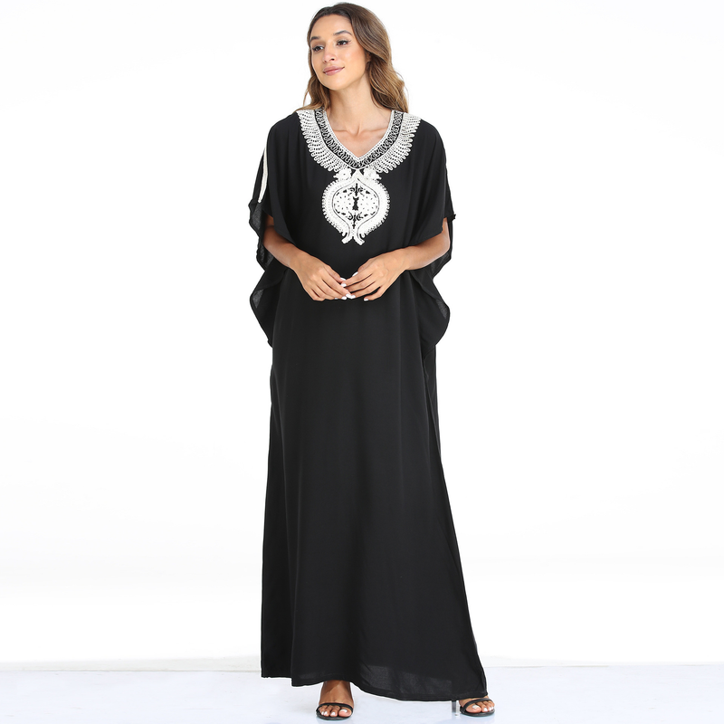 Damen-Bademantel, muslimischer Kurzarm-Langrock, Kaftan-Robe, nahöstliches, lockeres Kleid in Übergröße_voghion.com