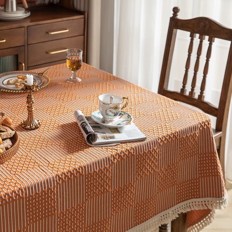 Tovaglia jacquard, tovaglia con nappe in tinta unita, tè pomeridiano per la casa rurale in stile americano, tavolo da pranzo e tavolino da caffè_voghion.com