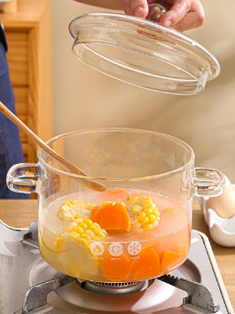 1PC High Borosilicate Glass Soup Pot Thickened with Lid Double Ear Amber Small Hot Pot Household Ming Power Pot Heating Stew Pot_voghion.com