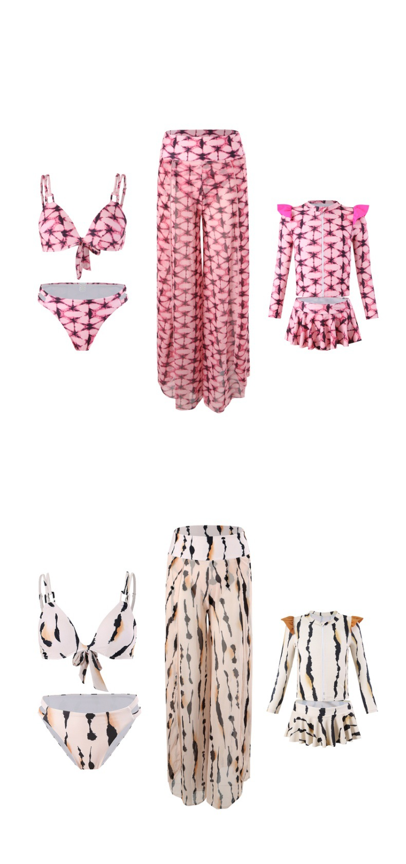 Mother&Kids swimwear Bikini three-piece mesh print pant swimwear_voghion.com