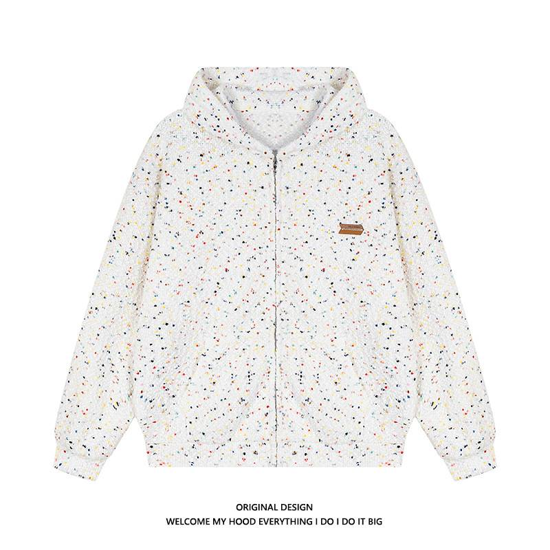 Erkek Giyim sonbahar ve kış ulusal trend marka çift dondurma renk nokta kapşonlu sweatshirt gevşek fermuarlı hırka ceket_voghion.com