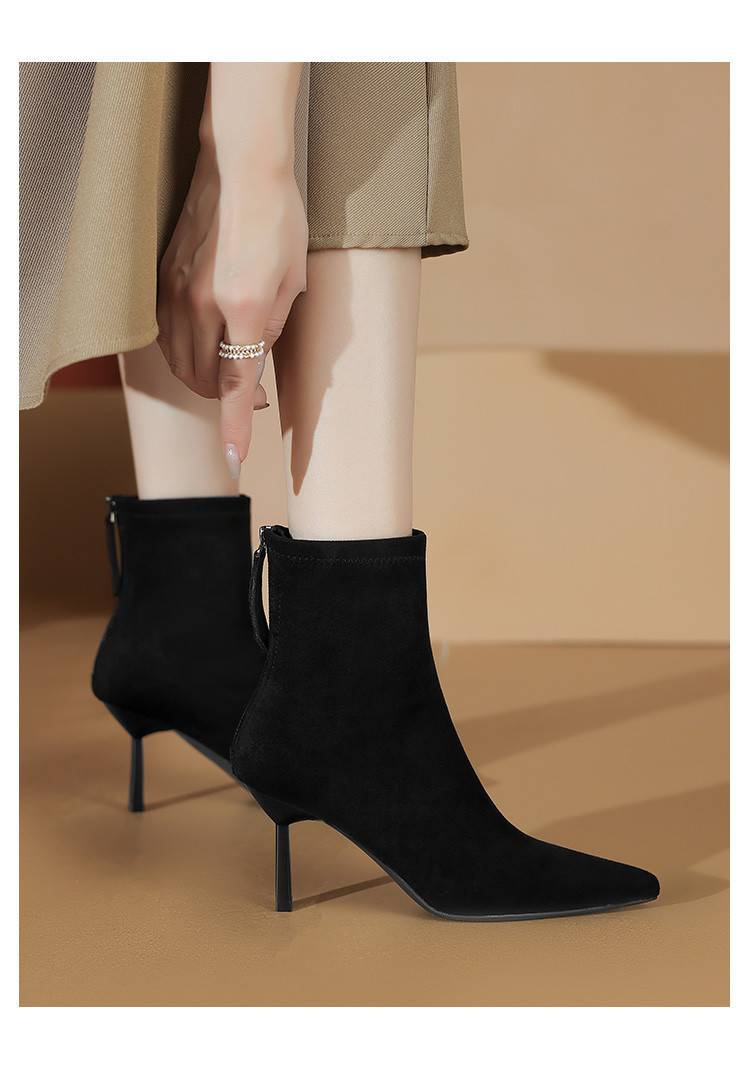 cameido Pointed-toe Stiletto High-heeled Short Boots for Women, Slimming Boots, Versatile Short Fashion Boots in 2024_voghion.com