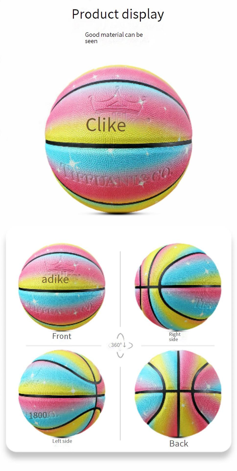 Im Dunkeln leuchtender Basketball, Größe 5 und 7 – Regenbogen-PU-Basketball für Kinder/Jugendliche, langlebiger Trainingsball für drinnen und draußen_voghion.com