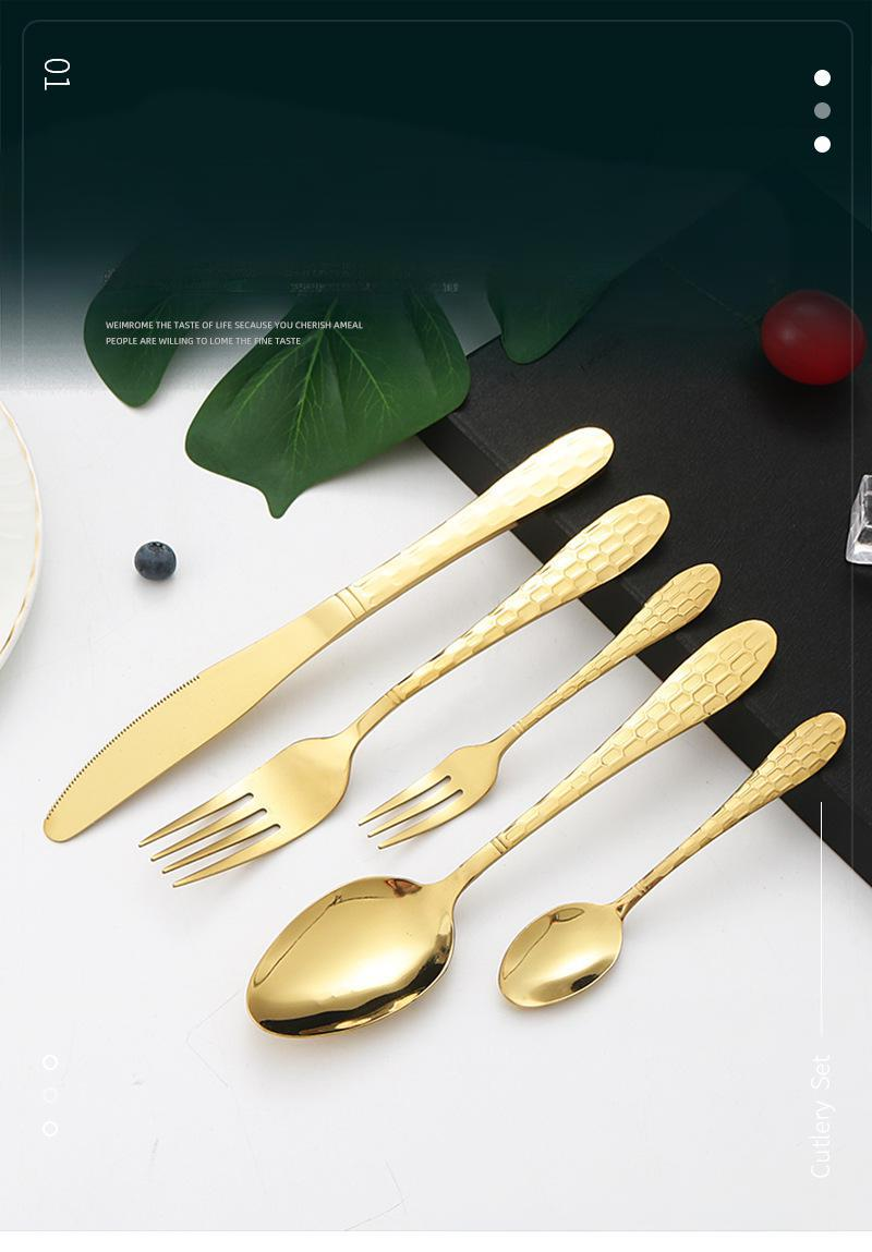 Titanium-Plated Stainless Steel Cutlery Set - Water Cube Design 4-Piece Hotel & Restaurant Grade Tableware In Gift Box_voghion.com