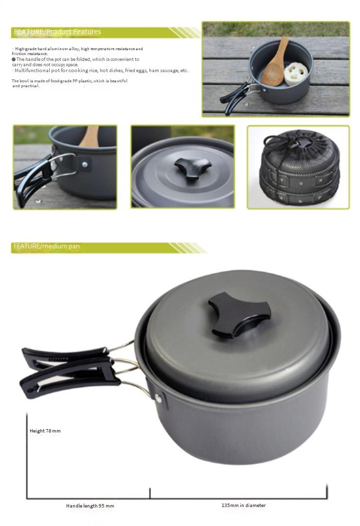 Tragbares Camping-Kochgeschirr-Set für 1–2 Personen – Antihaftbeschichtete, leichte Töpfe und Pfannen für Rucksackreisen – Kompaktes Kochset für Wanderungen und Reisen mit klappbarem Griff_voghion.com