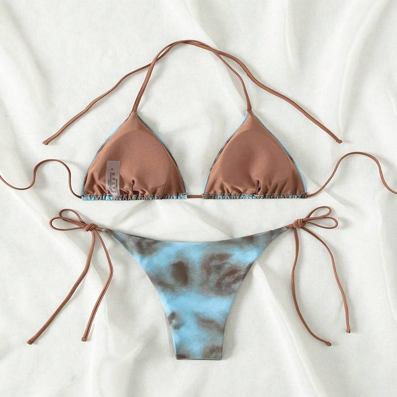 Sexy Camouflage Multicoloured Bandeau Beach Bikini Swimming Costume With Adjustable Side Ties And Low Cut Waist_voghion.com